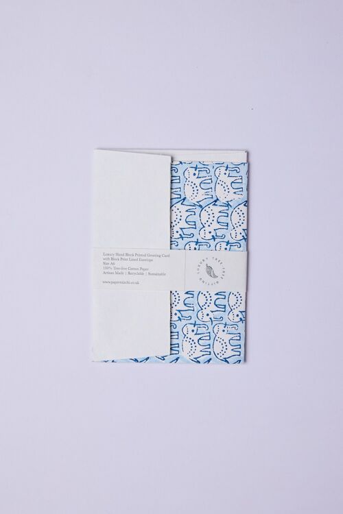 Hand Block Printed Greeting Card - GC Elly Classic Blue