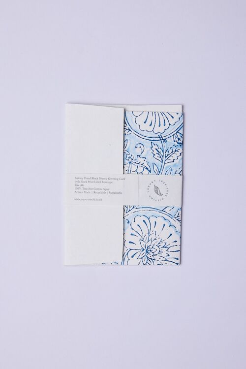 Hand Block Printed Greeting Card - GC Mughal Garden Classic Blue