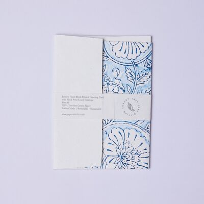 Tarjeta de felicitación impresa en bloque a mano - GC Mughal Garden Classic Blue