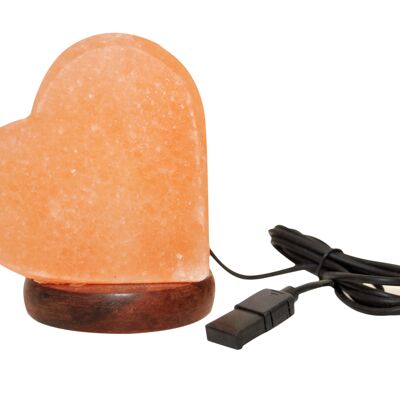 Lampada USB di sale himalayano a cuore