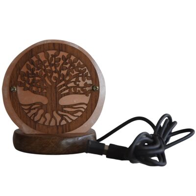 Lampada USB di sale himalayano sfondo albero della vita