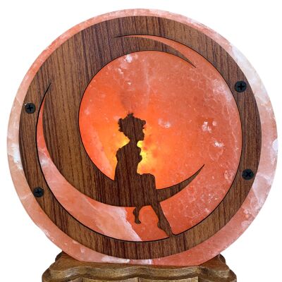 Round Himalayan salt lamp with Moon background