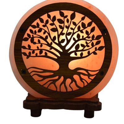 Round himalayan salt lamp background Tree of life