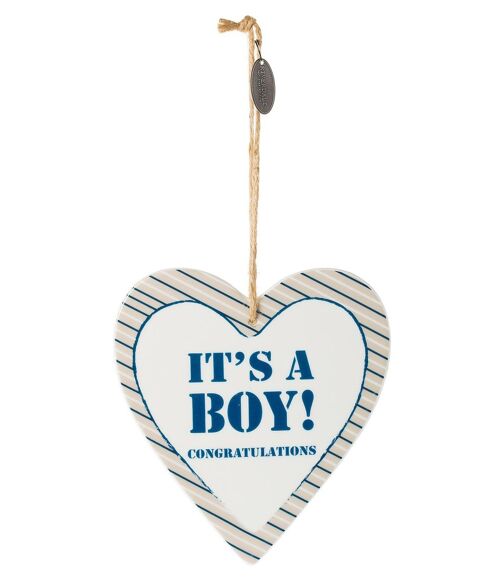 Blue ceramic Riverdale 'It's a boy' heart shaped hangers