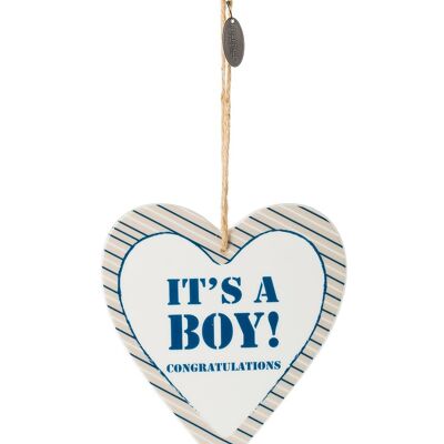 Blue ceramic Riverdale 'It's a boy' heart shaped hangers