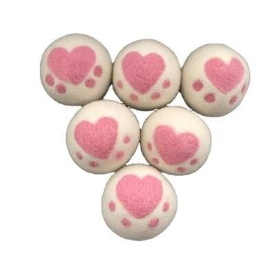 6 XL dryer balls with heart 7cm of New Zealand sheep wool
