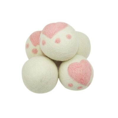 3 XL dryer balls with heart 7cm of new wool