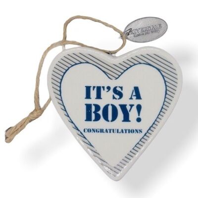 Appendini a forma di cuore Riverdale "It's a boy" in ceramica blu 9 cm