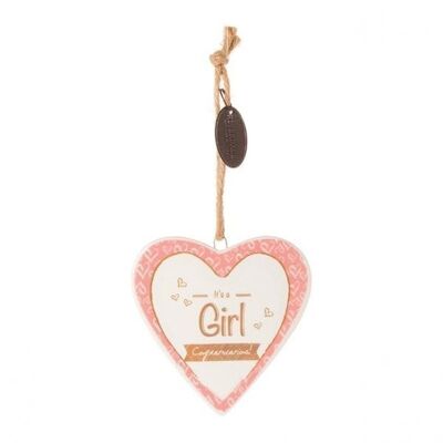 Appendini a forma di cuore "It's a girl" Riverdale in ceramica rosa 9 cm