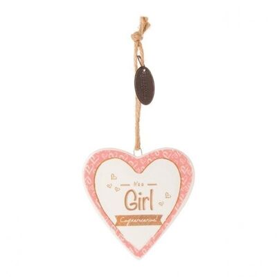 Riverdale 'It's a girl' Aufhänger in Herzform aus rosa Keramik, 9 cm