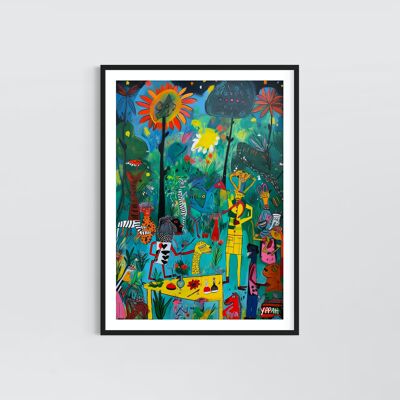 Poster coloré original, affiche A3 - "Garden party 1"