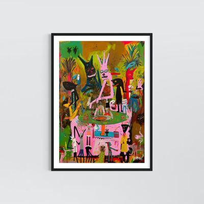 Poster multicolore original, affiche A3 - "Garden party 2"