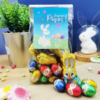 Bolsa de bombones de Pascua - 5 conejitos de chocolate y 20 huevos de praliné