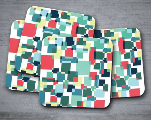 Colour Block Coasters in Green, Red and Yellow, Table Decor Drinks Mat