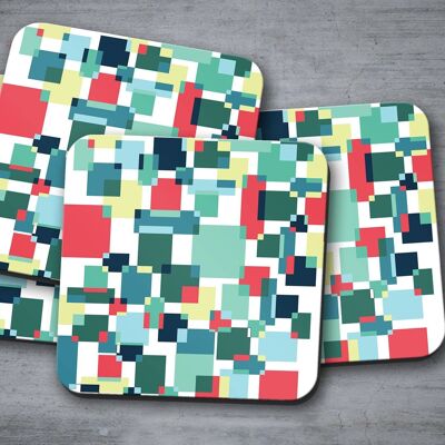 Colour Block Coasters in Green, Red and Yellow, Table Decor Drinks Mat