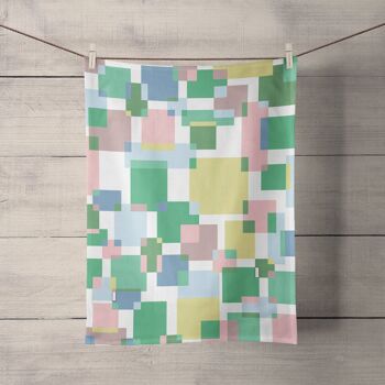 Torchon de bloc de couleur dans la conception de carrés verts, roses et de citron, torchon de plat, serviette de cuisine