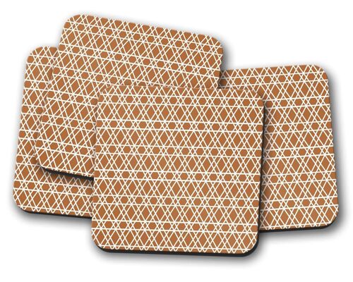 Copper Coaster with White Geometric Lines Design, Table Decor Drinks Mat