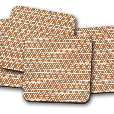 Copper Coaster with White Geometric Lines Design, Table Decor Drinks Mat