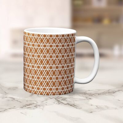 Copper Mug with a White Lines Geometric Design, Tea or Coffee Cup