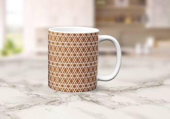 Tasse en cuivre avec un motif géométrique de lignes blanches, tasse à thé ou à café