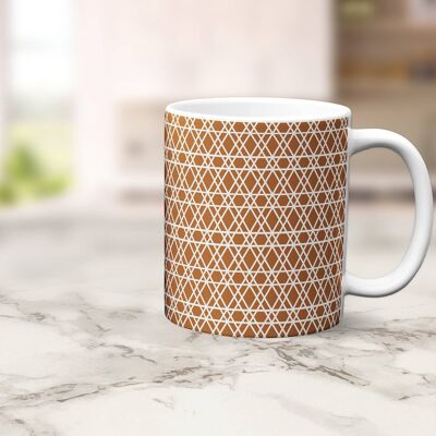 Copper Mug with a White Lines Geometric Design, Tea or Coffee Cup