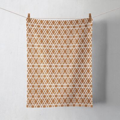 Copper Tea Towel with White Lines Geometric Design, Dish Towel, Kitchen Towel