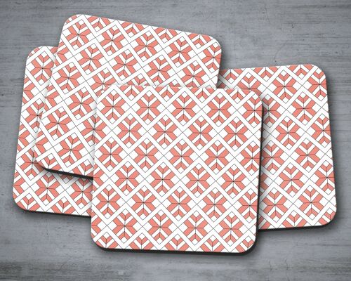 Coral and White Geometric Design Coasters, Table Decor Drinks Mat