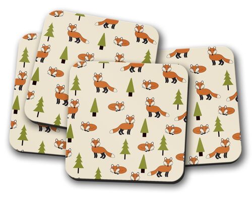 Cream Coaster with a Woodland Foxes Theme, Table Decor Drinks Mat