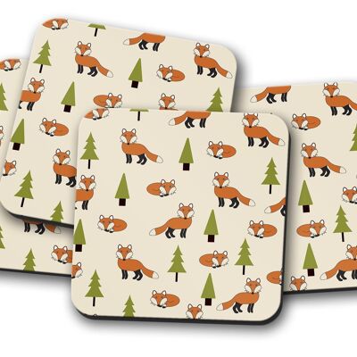 Cream Coaster with a Woodland Foxes Theme, Table Decor Drinks Mat