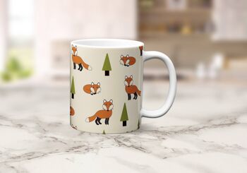 Tasse crème avec motif renard, tasse à thé ou à café