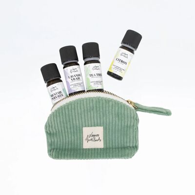 PACK OF 4 ESSENTIAL OILS AND SAGE CORDUROY MINI POUCH