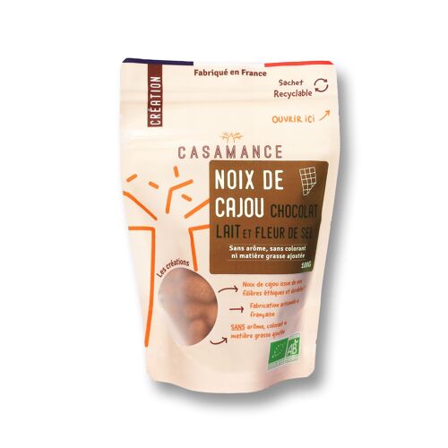 Noix de cajou chocolat au lait et fleur de sel 100g