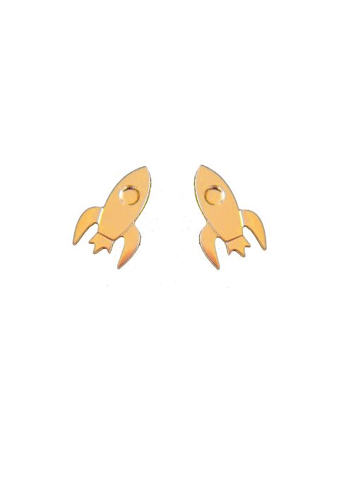 Bijoux Boucles d'oreilles puces dorées ou argentées  Méliès - fusée lune