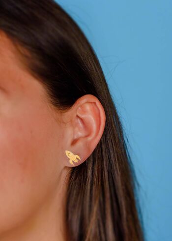 Bijoux Boucles d'oreilles puces dorées ou argentées  Méliès - fusée lune 3