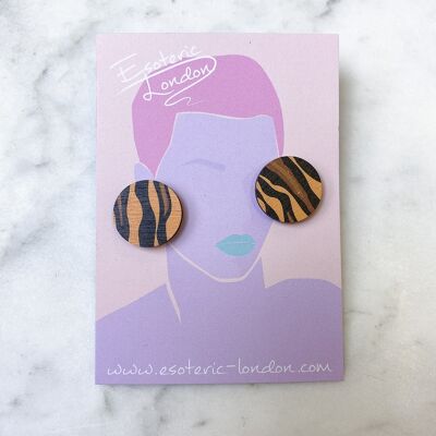 Wild Brown & Orange Tiger Print Stud Earrings