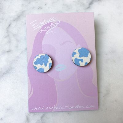 Wild Blue Cow Print Stud Earrings