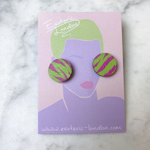 Wild Pink & Lime Tiger Print Stud Earrings