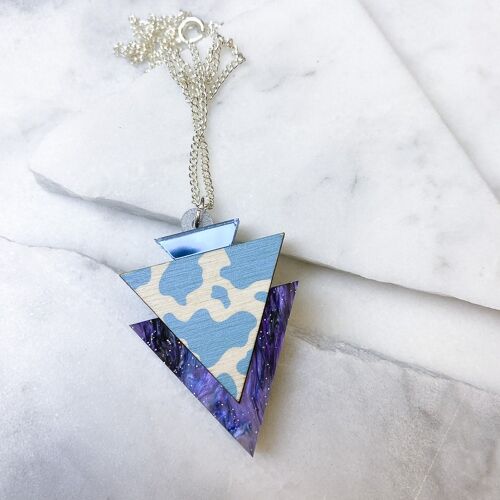 Wild Blue Cow Print Triangle Pendant Necklace