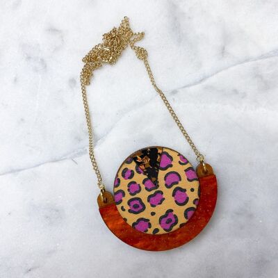 Wild Orange Leopard Print Round Pendant Necklace