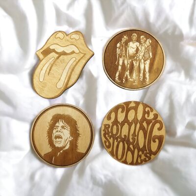 Set of 4 Rolling Stones Wood Coasters - Housewarming Gift