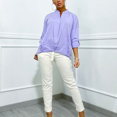 Asymmetrical lilac mandarin collar shirt