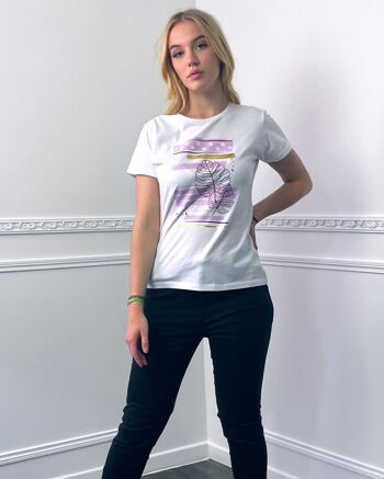 T-shirt motif feuille lilas 1