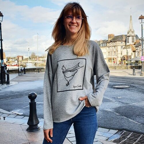 Sweat loose gris chiné "SUPER COCOTTE" 🐓