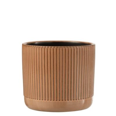 CACHEPOT CERAMIC LINES ORANGE/BEIGE GROSS