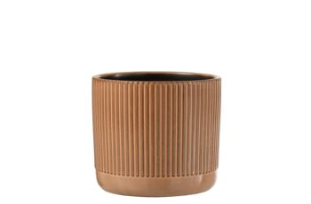 CACHEPOT LIGNES CERAMIQUE ORANGE/BEIGE LARGE 1