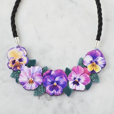 Large Watercolour Pansy Bib Necklace