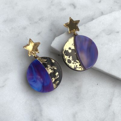 Boucles d'oreilles Pendantes Phase de Lune - Or & Violet