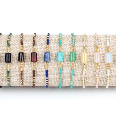 Bracelets pierre minerale tube et perles japonaises