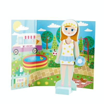 WOODEN FIGURE WITH ELSIE MAGNETIC DRESSES