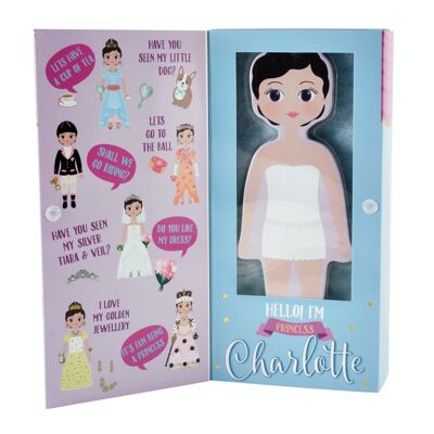 WOODEN FIGURE WITH CHARLOTTE MAGNETIC DRESSES